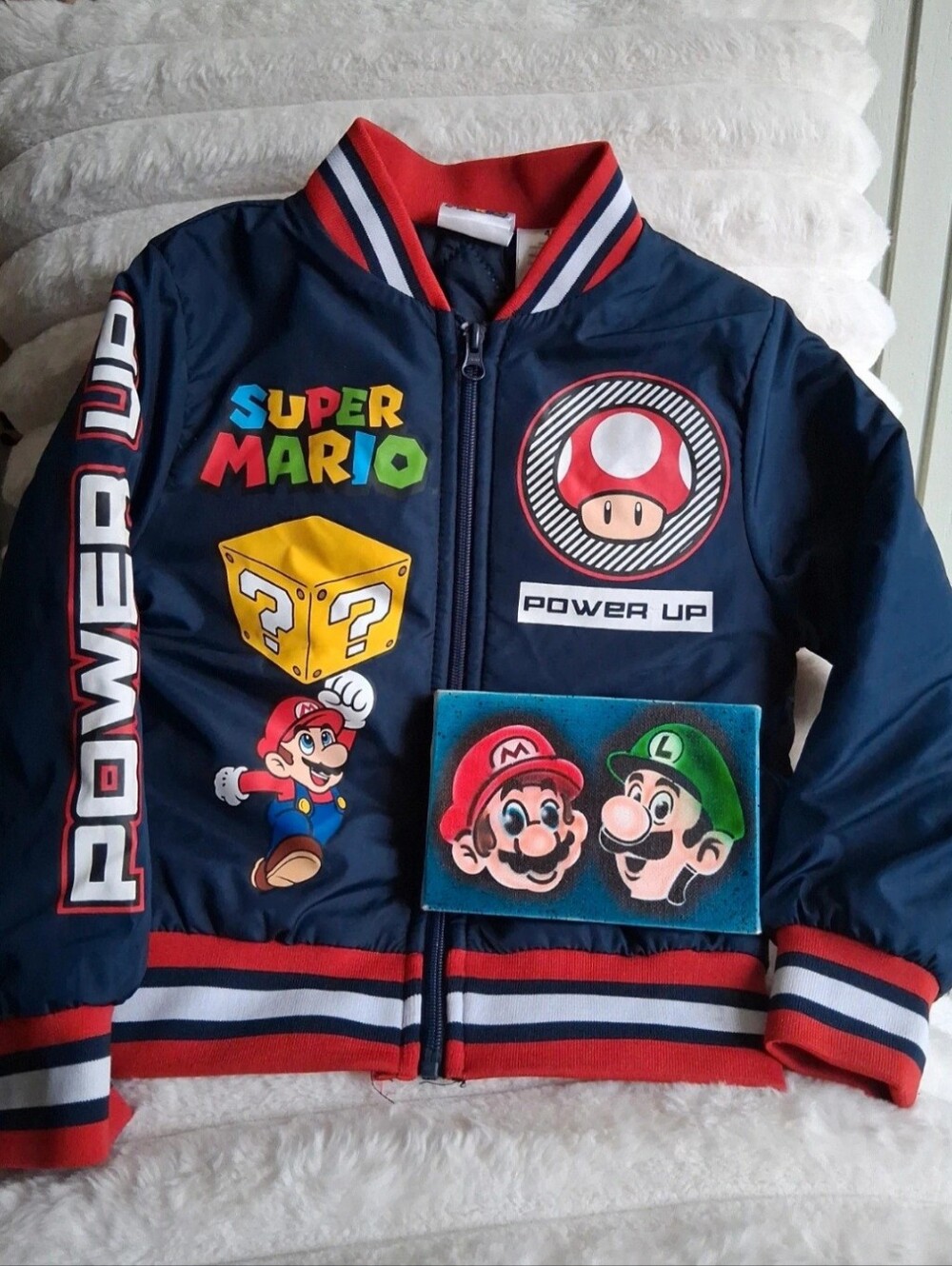 Kid's Bundle of 2 Mario Brothers, BomberGraphic Jacket & Painted Canvas Painting